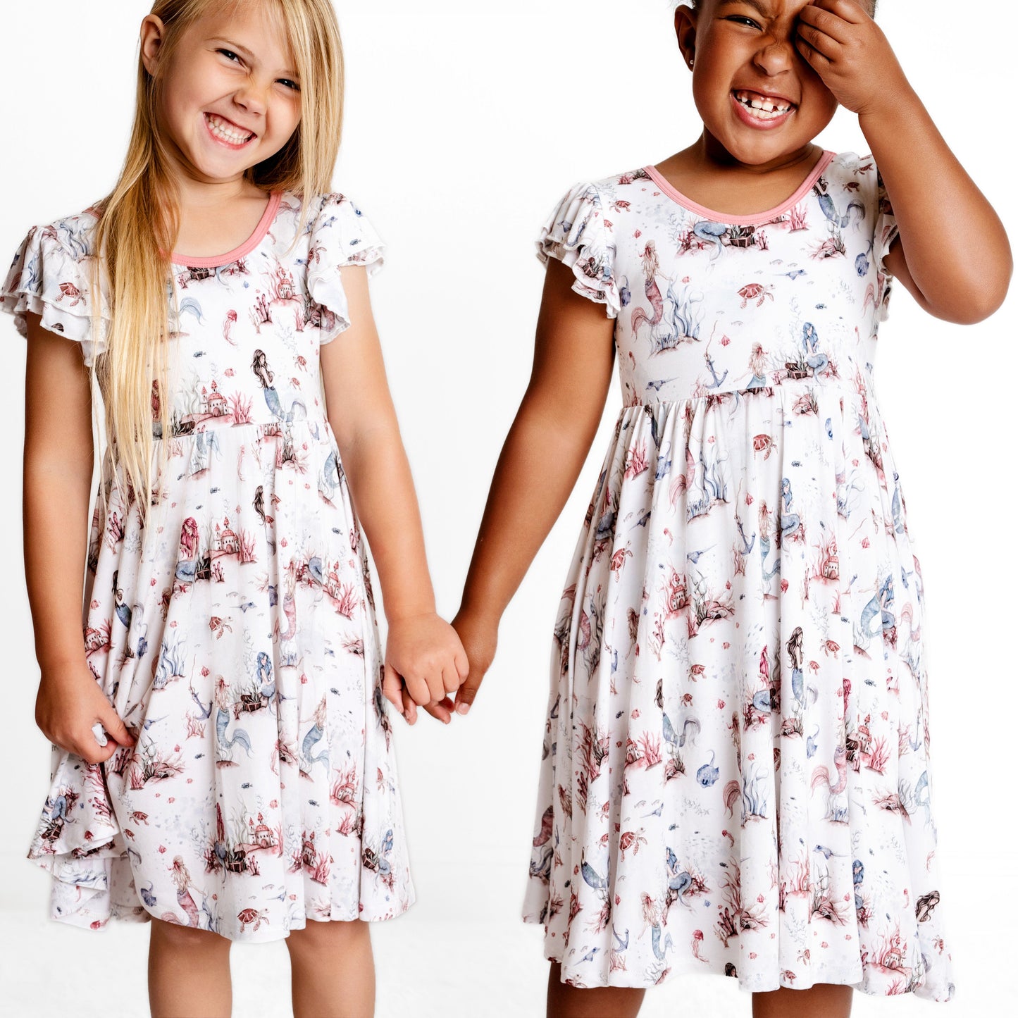 Mermaid Cove Short Sleeve Big Kid Twirl Dress BDLJ