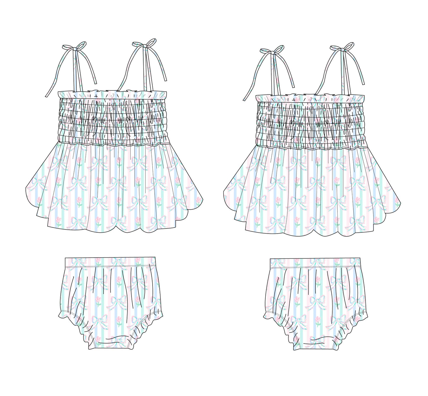 Lila - Smocked Diaper Dress Set