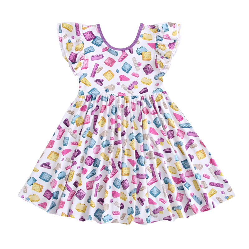 Block Party (Purple) Short Sleeve Big Kid Twirl Dress BDLJ