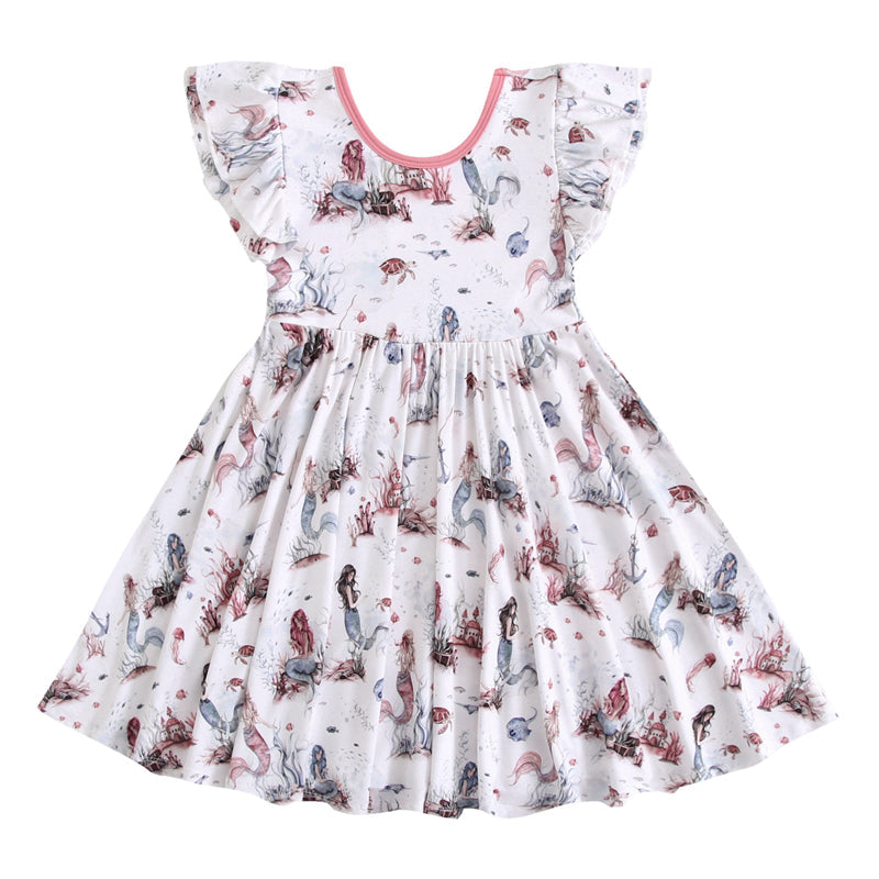 Mermaid Cove Short Sleeve Big Kid Twirl Dress BDLJ