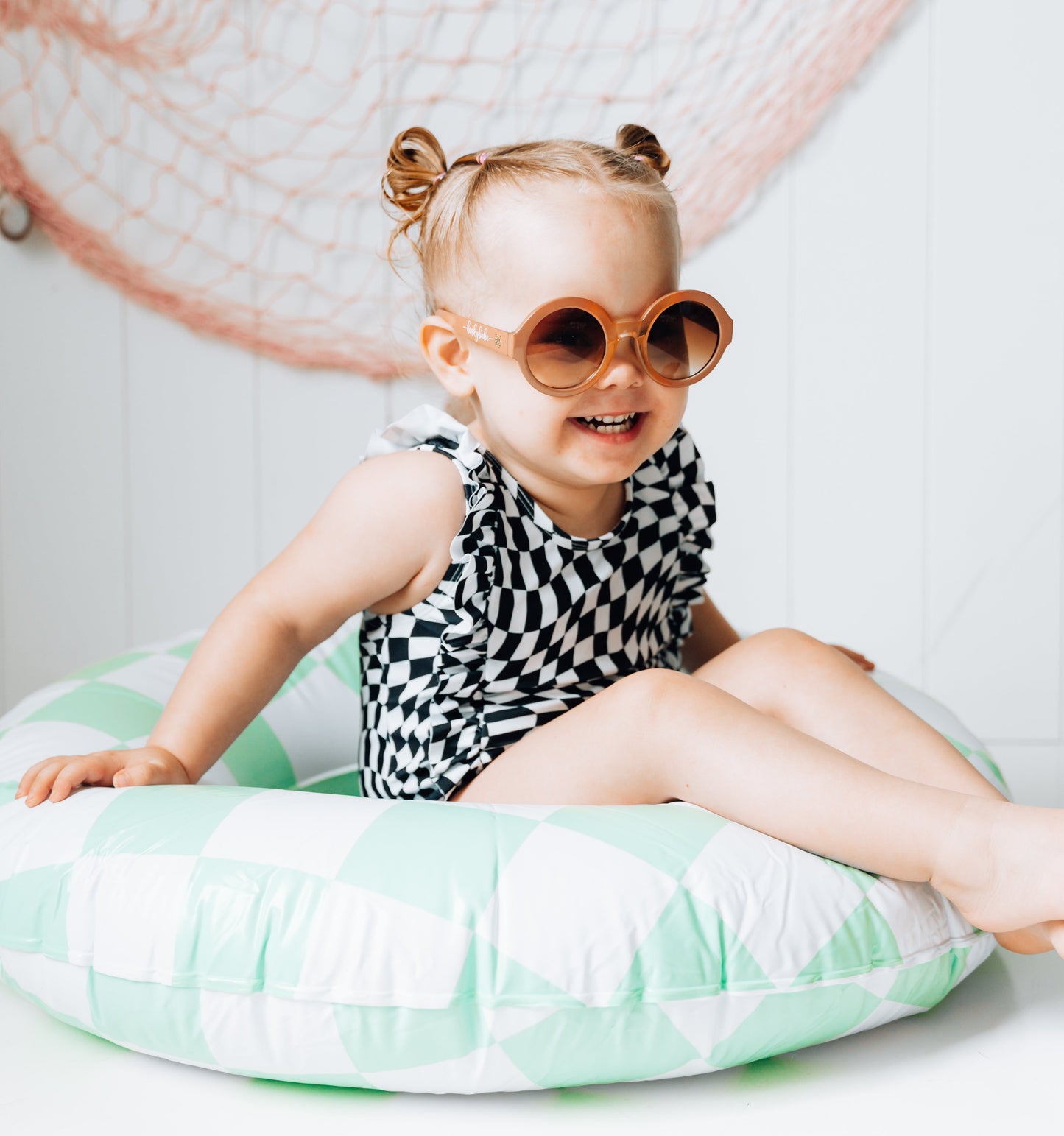 RUFFLE SWIMSUIT- B+W Dizzy Check
