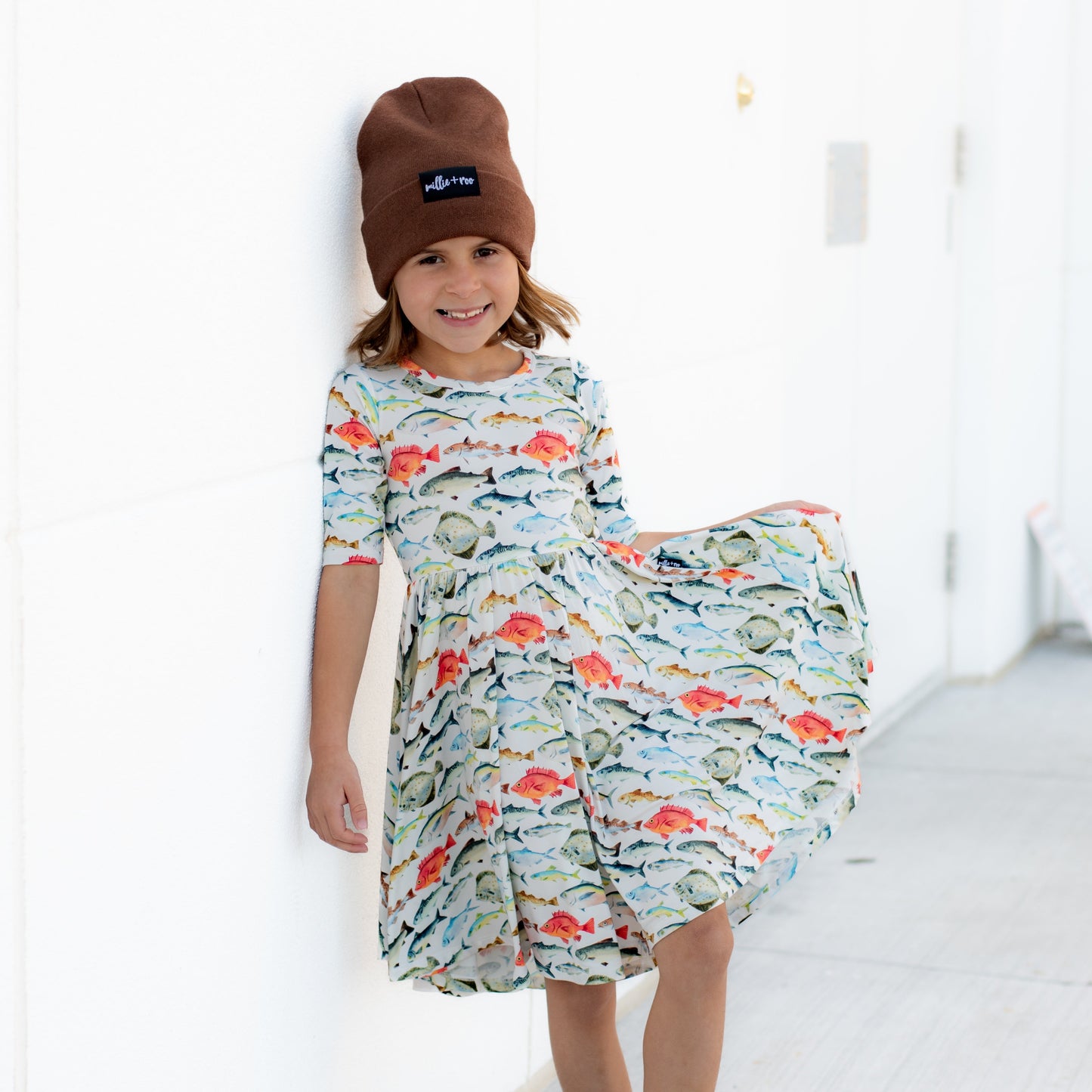 MID SLEEVE TWIRL DRESS- Fishy