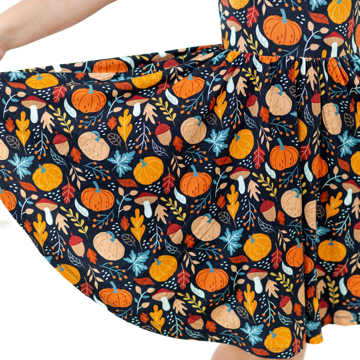 MID SLEEVE TWIRL DRESS- Pumpkin Leaves