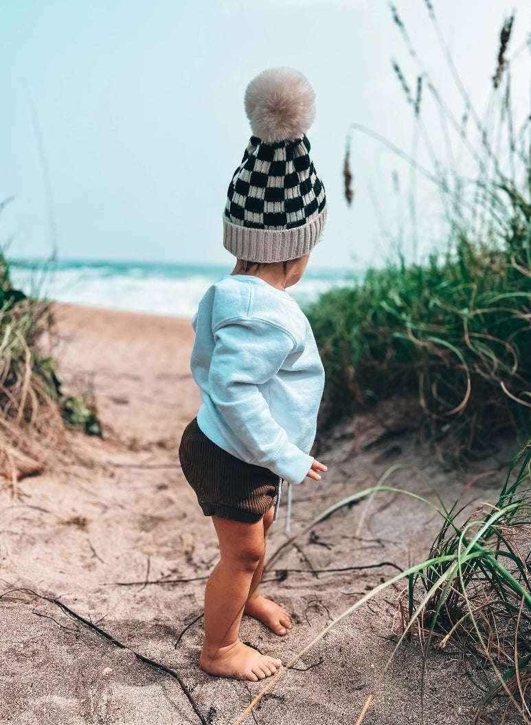 Checkered Winter Pom Pom Beanie