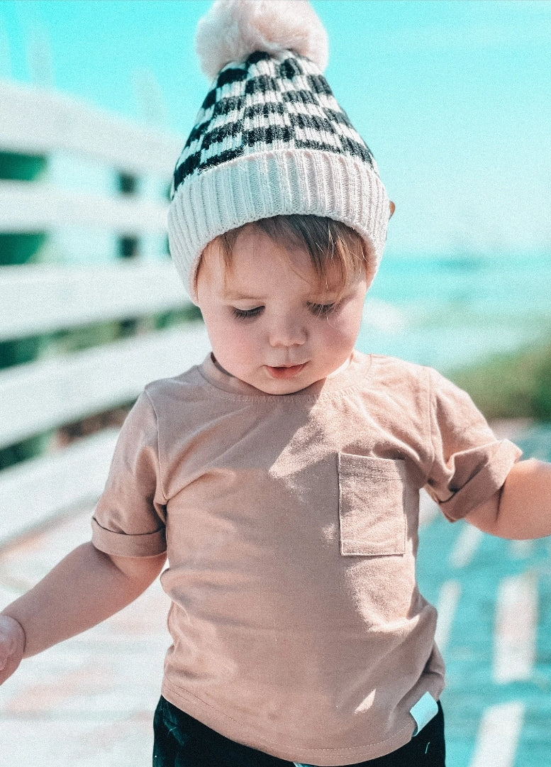 Checkered Winter Pom Pom Beanie