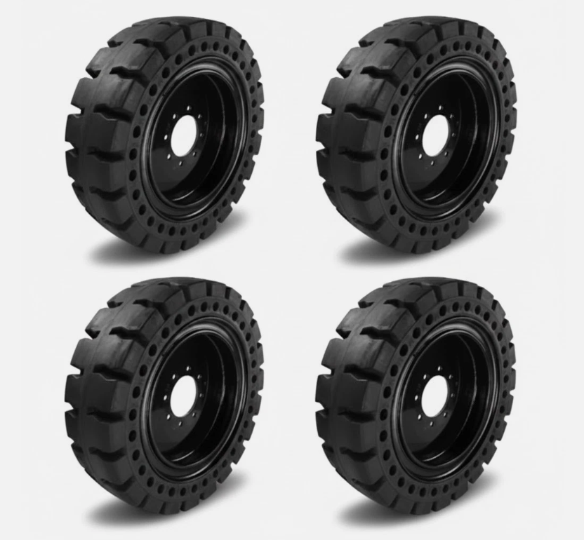4 NEW SOLID SKID STEER TIRES 12X16.5 FLAT PROOF 8 LUG FITS CAT