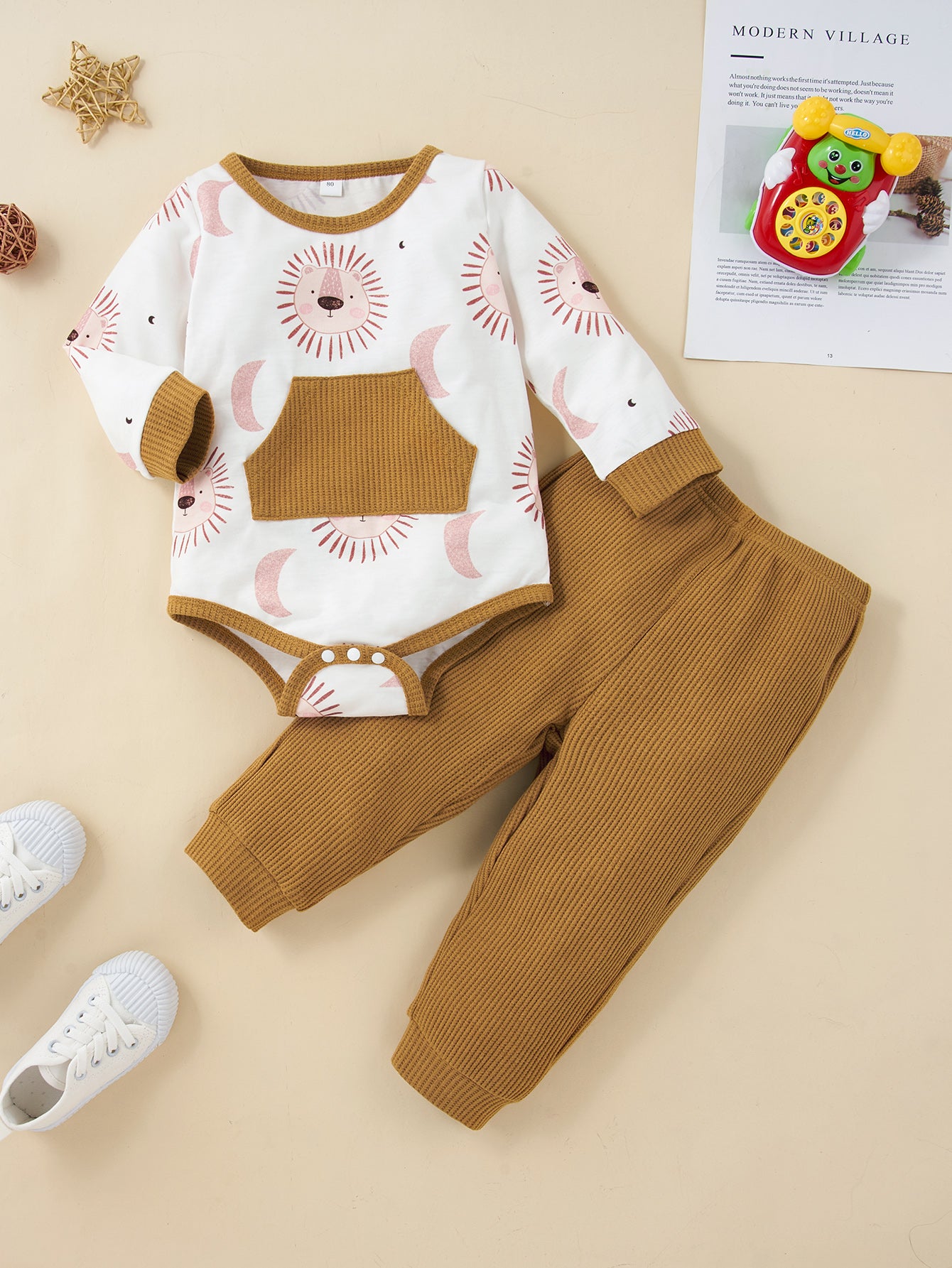 Girls Kangaroo Pocket Bodysuit and Ribbed Pants Set