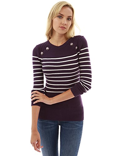 Womens Crew Neck Striped Military Sweater Ivory Black