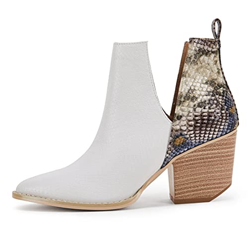 Womens V Cut Out Ankle Boot Pointed Toe Snakeskin