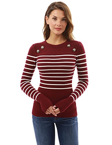 Womens Crew Neck Striped Military Sweater Ivory Black