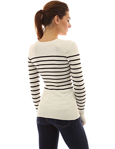 Womens Crew Neck Striped Military Sweater Ivory Black