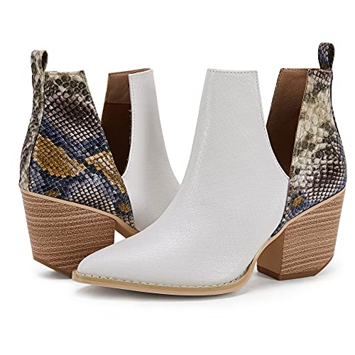 Womens V Cut Out Ankle Boot Pointed Toe Snakeskin