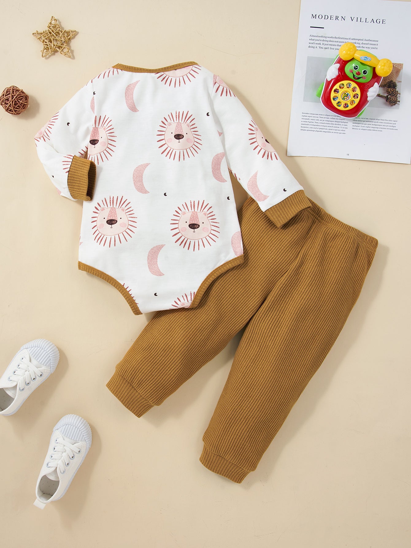 Girls Kangaroo Pocket Bodysuit and Ribbed Pants Set