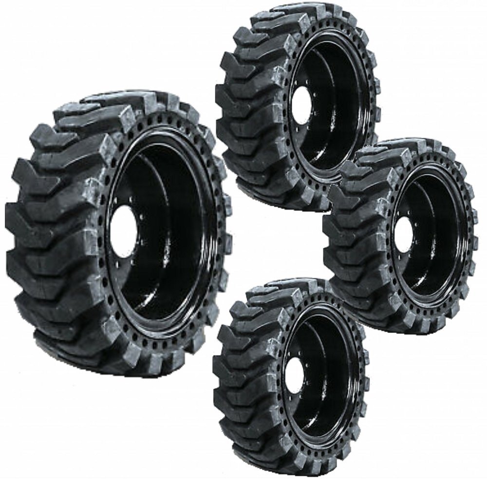 4 NEW SOLID SKID STEER TIRES 12X16.5 FLAT PROOF 8 LUG FITS KOMATSU