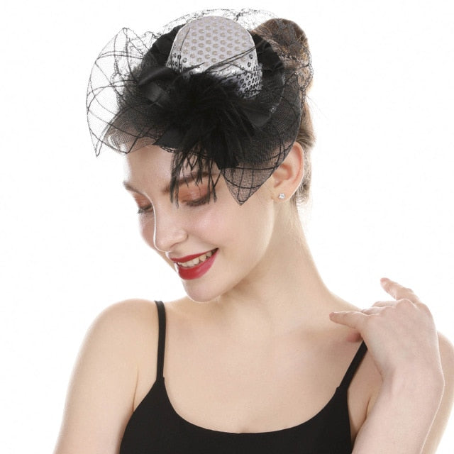 Outtop Fascinators Women Flower Mesh Hat Ribbons And Feathers Headwear