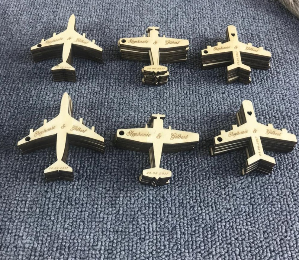 50pcs Personalized Destination Wedding Wooden Airplane Tags