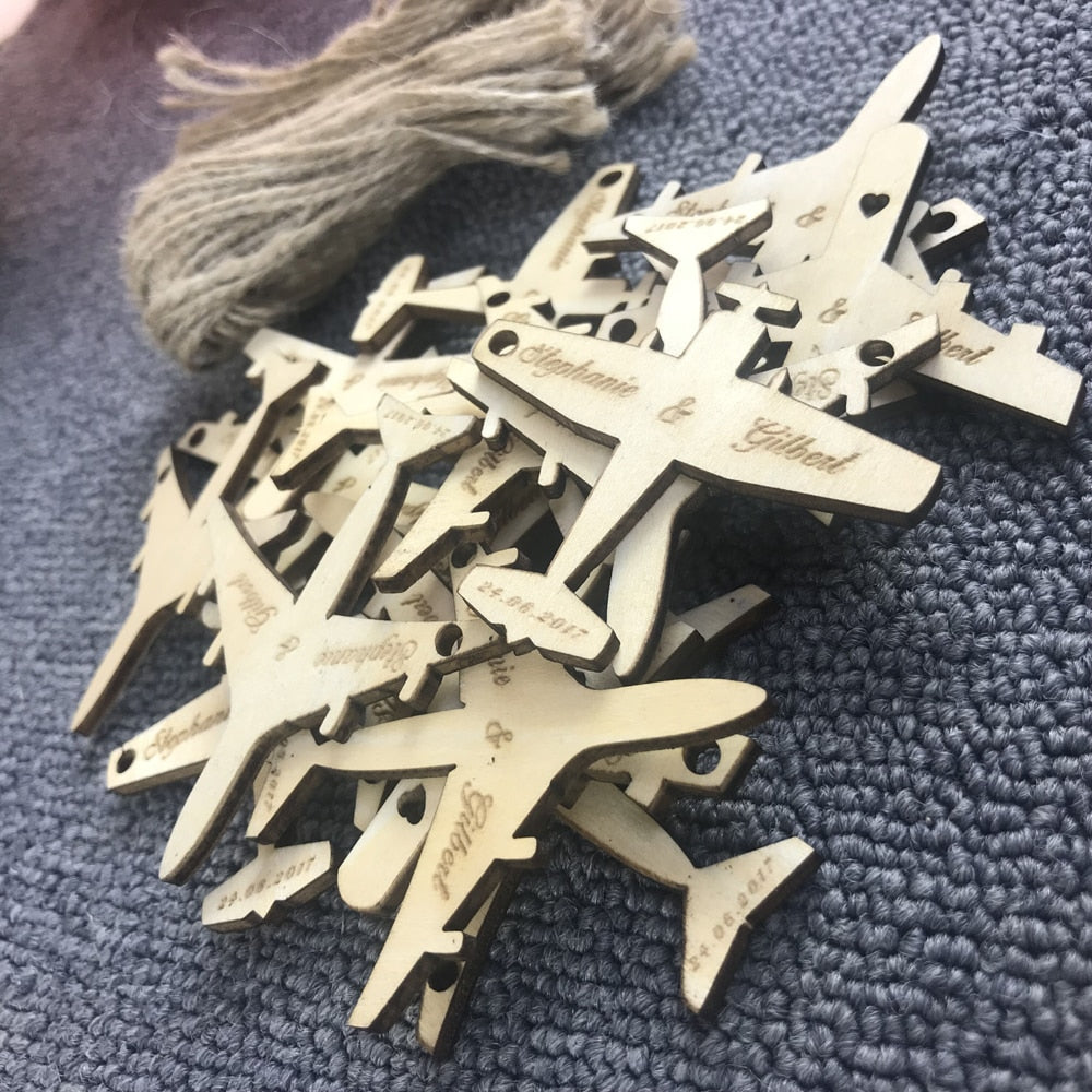 50pcs Personalized Destination Wedding Wooden Airplane Tags