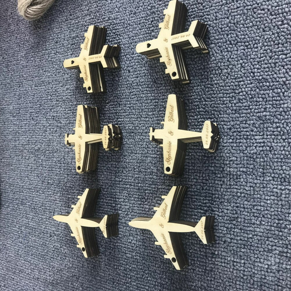 50pcs Personalized Destination Wedding Wooden Airplane Tags