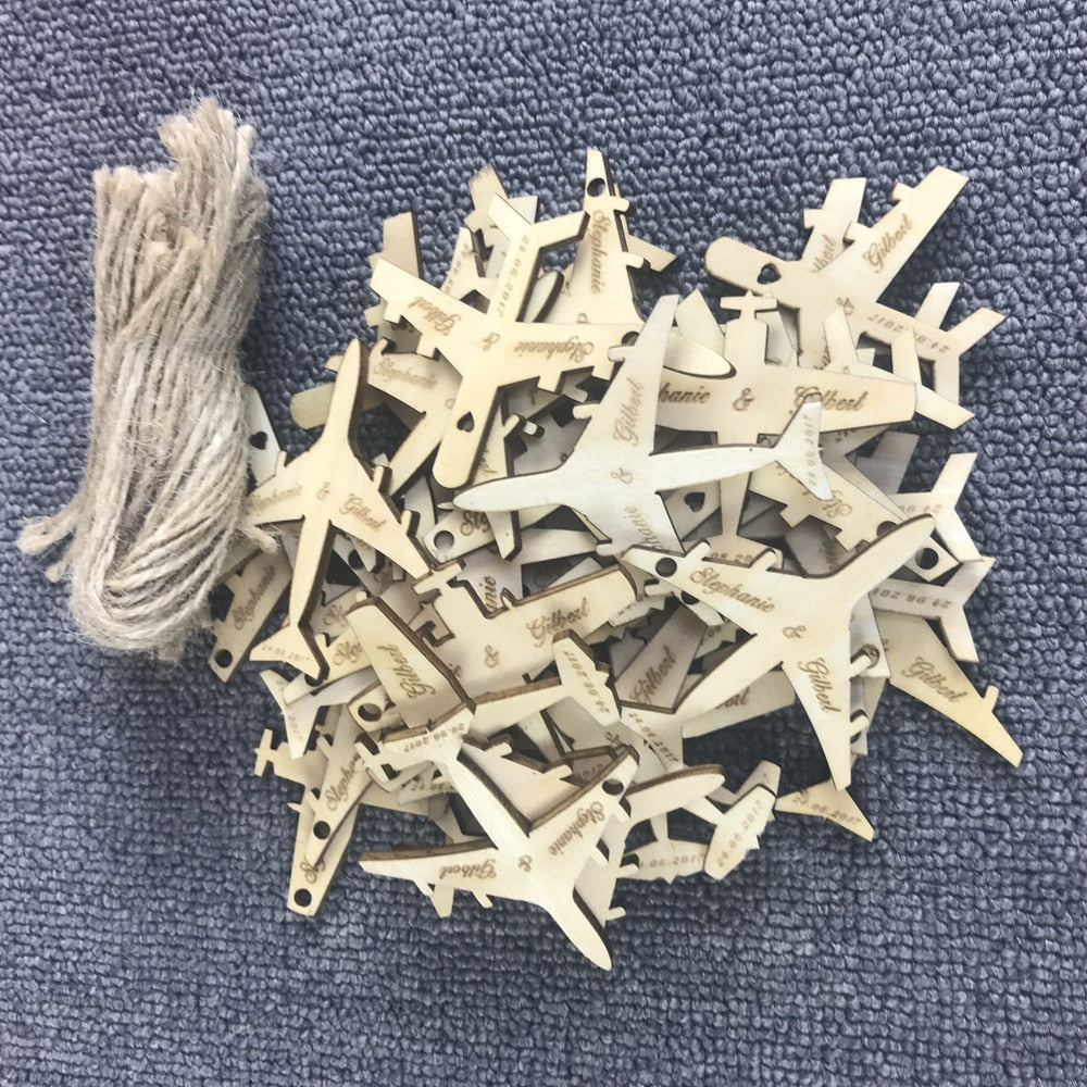 50pcs Personalized Destination Wedding Wooden Airplane Tags