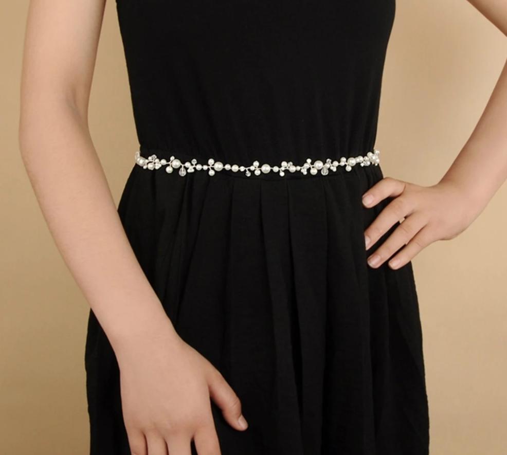 Silver Crystal Bridal Thin Belt Dress Sash