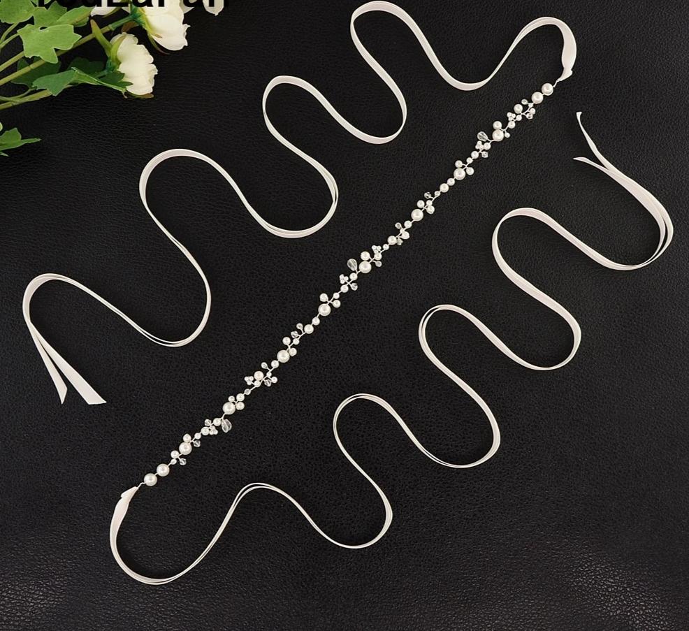 Silver Crystal Bridal Thin Belt Dress Sash