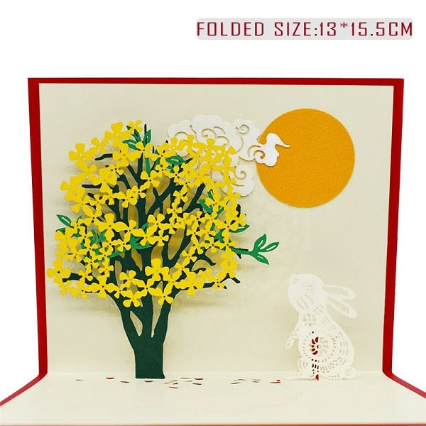 3D Pop Up Cards Flower Birthday Anniversary Maple Cherry