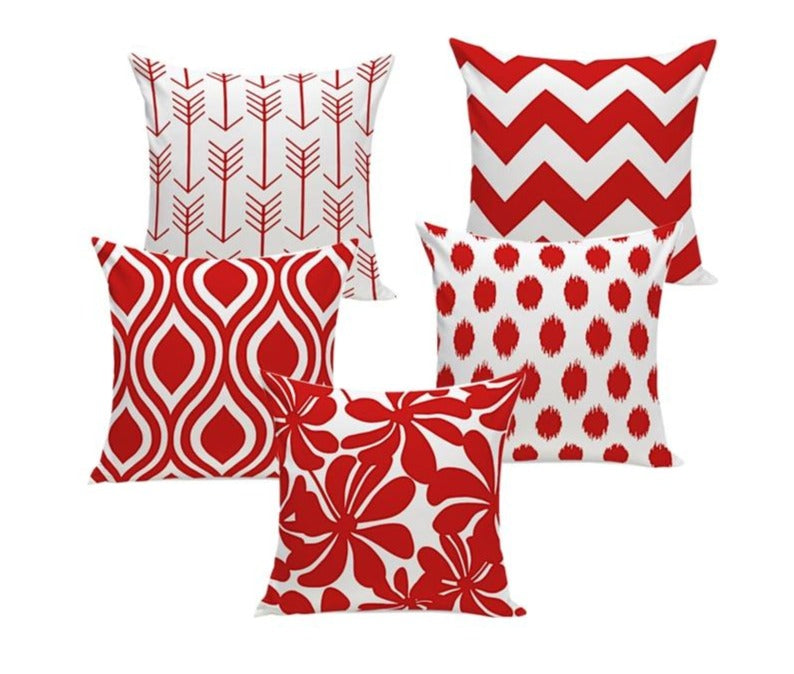 Nordic Red White Velvet Geometric Cushion Cover Pillow Case
