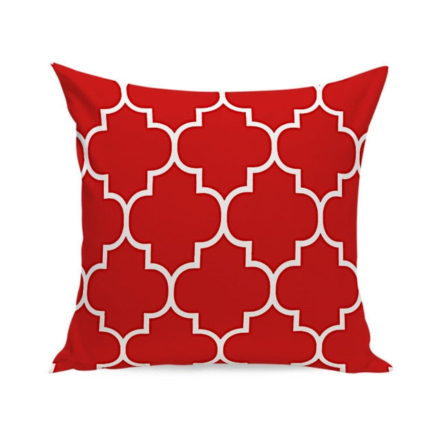 Nordic Red White Velvet Geometric Cushion Cover Pillow Case