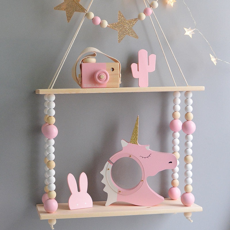 Kids Room Wooden Wall Hanging Shelf Nordic Decor