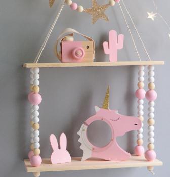 Kids Room Wooden Wall Hanging Shelf Nordic Decor