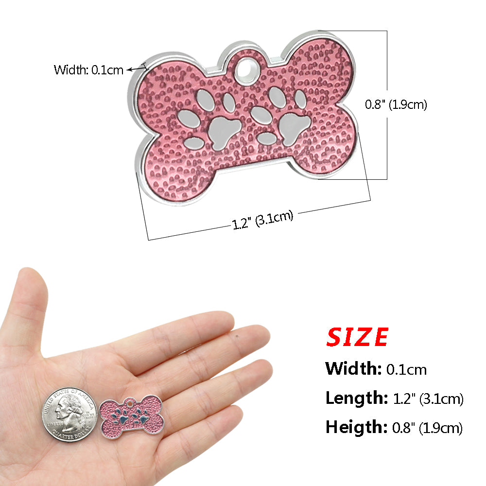 Personalized Tags Pet ID Name Collar Bone Paw Glitter