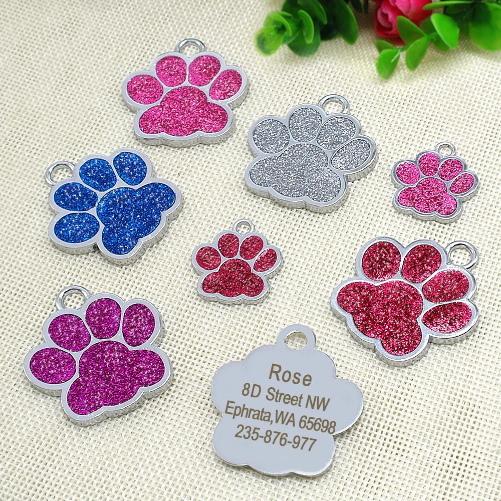 Personalized Tags Pet ID Name Collar Bone Paw Glitter