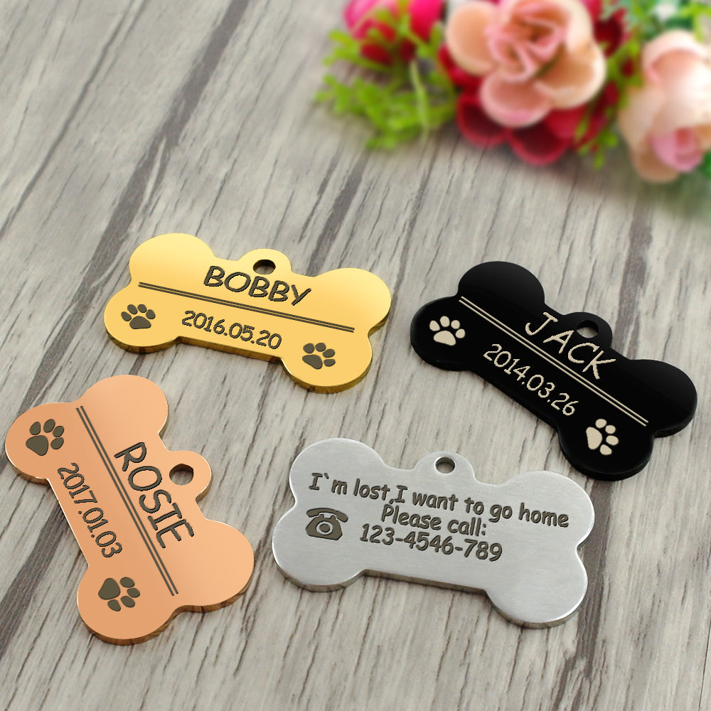 Personalized Tags Pet ID Name Collar Bone Paw Glitter