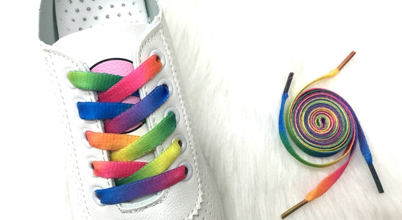 Rainbow Shoe Laces Gradient Print Flat Canvas Shoestring