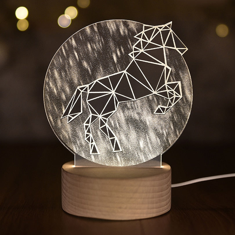 LED 3D Moon Night Light Unicorn Lamp