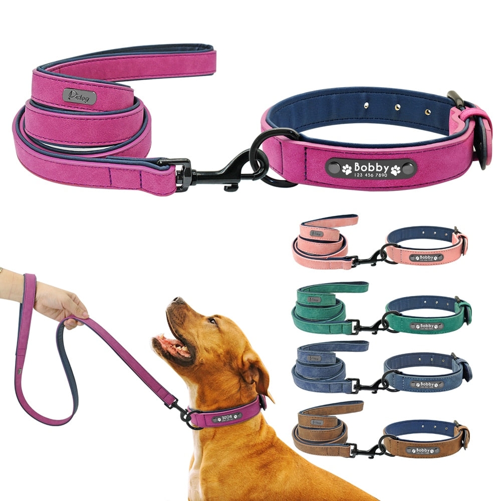 Leather Custom Personalized Pet Tag ID Name Collar/Leash