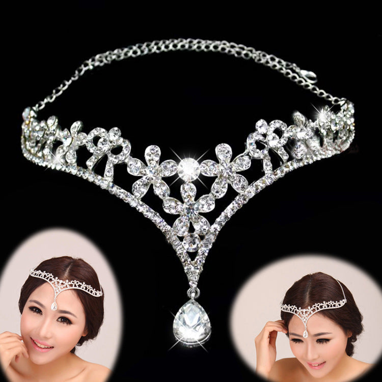 Crystal Flower Forehead Tikka Indian Crown