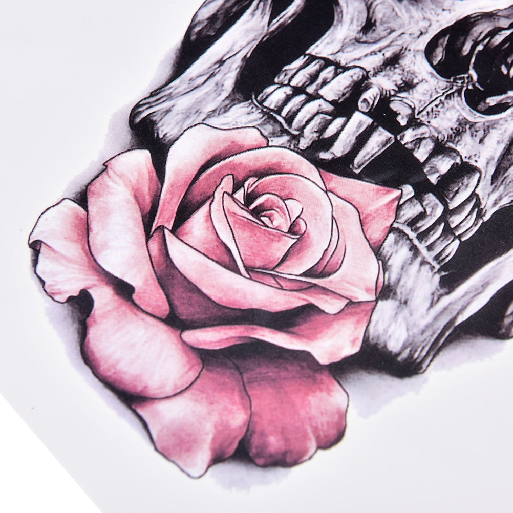 Skull Moth Rose Waterproof Temporary Tattoo