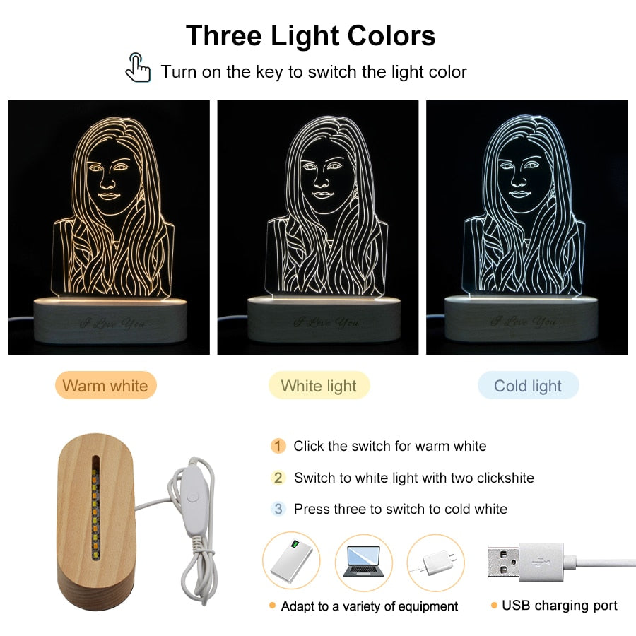 Personalized 3D Photo Night Light USB Lamp Gift