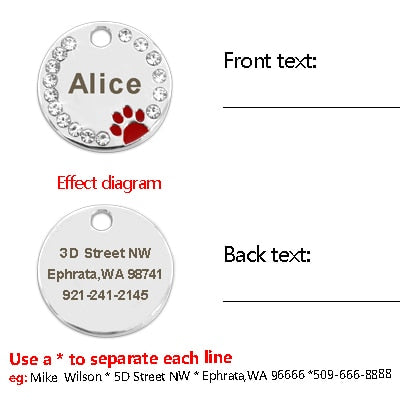 Bling Dog Tag Personalized Pet Name ID