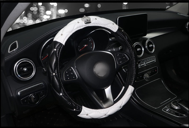 Leather Crown Car Steering Wheel Cover