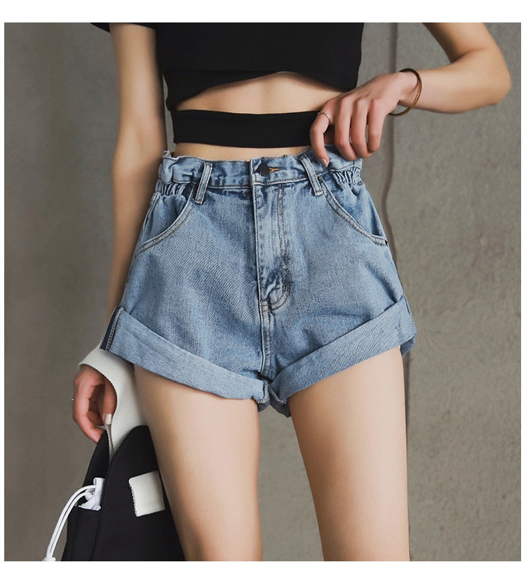 Womens Vintage Denim Shorts Jeans Wide Leg High Waist