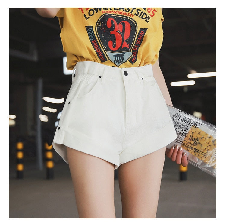 Womens Vintage Denim Shorts Jeans Wide Leg High Waist