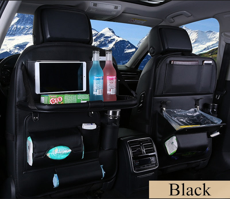 Leather Car Back Seat Table Organizer