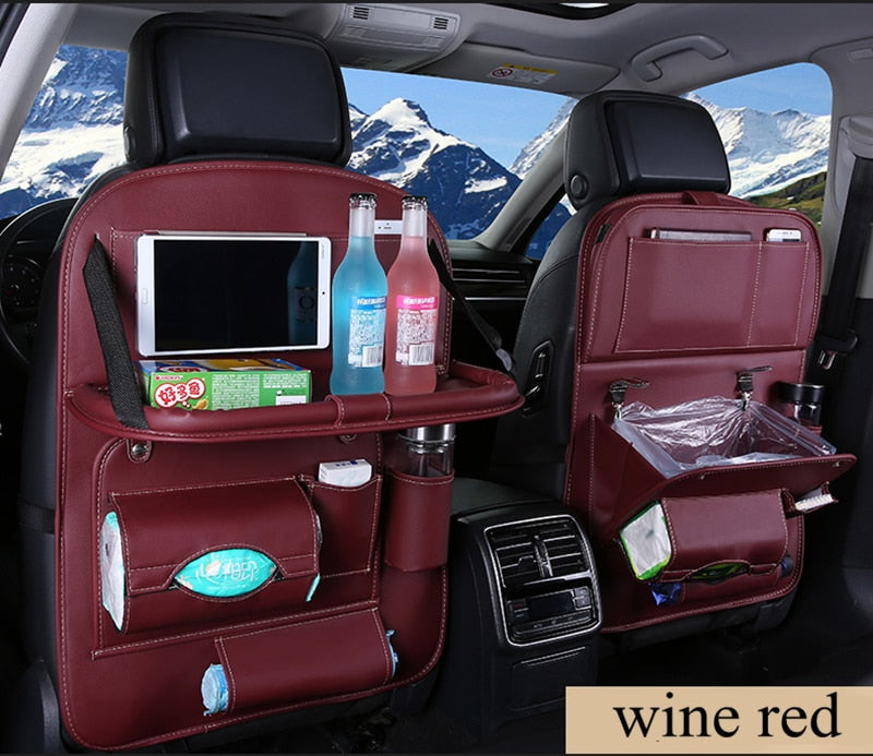 Leather Car Back Seat Table Organizer