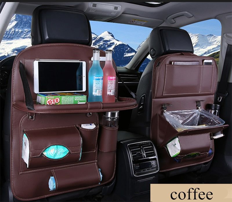Leather Car Back Seat Table Organizer