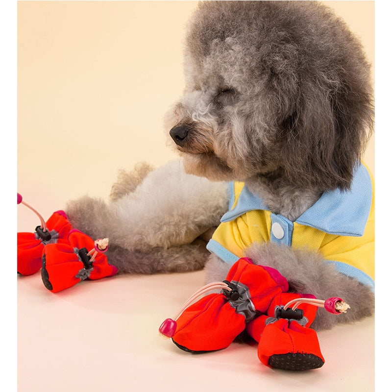 Winter Warm Dog Shoes Anti-slip Boots Socks 4pcs