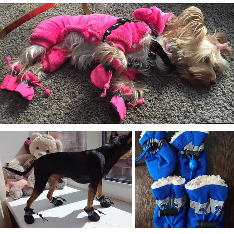 Winter Warm Dog Shoes Anti-slip Boots Socks 4pcs