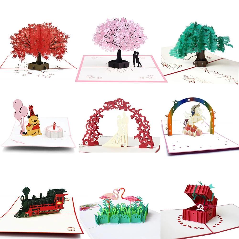 3D Pop Up Cards Flower Birthday Anniversary Maple Cherry
