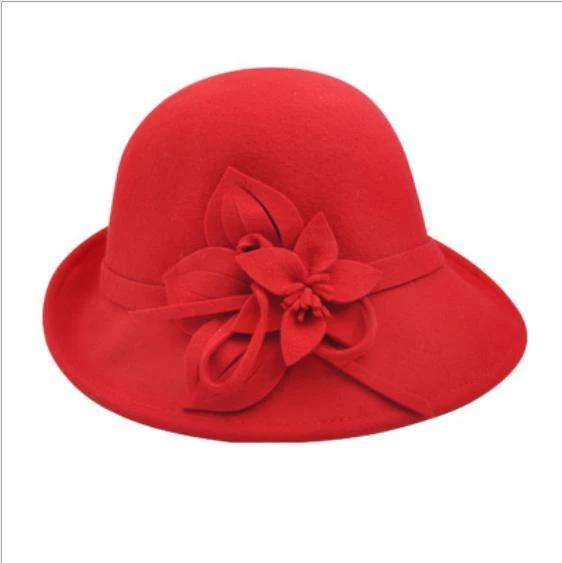 Fall Winter Party Formal Hat Flower Fashion Elegant 100% Wool Felt Fedora